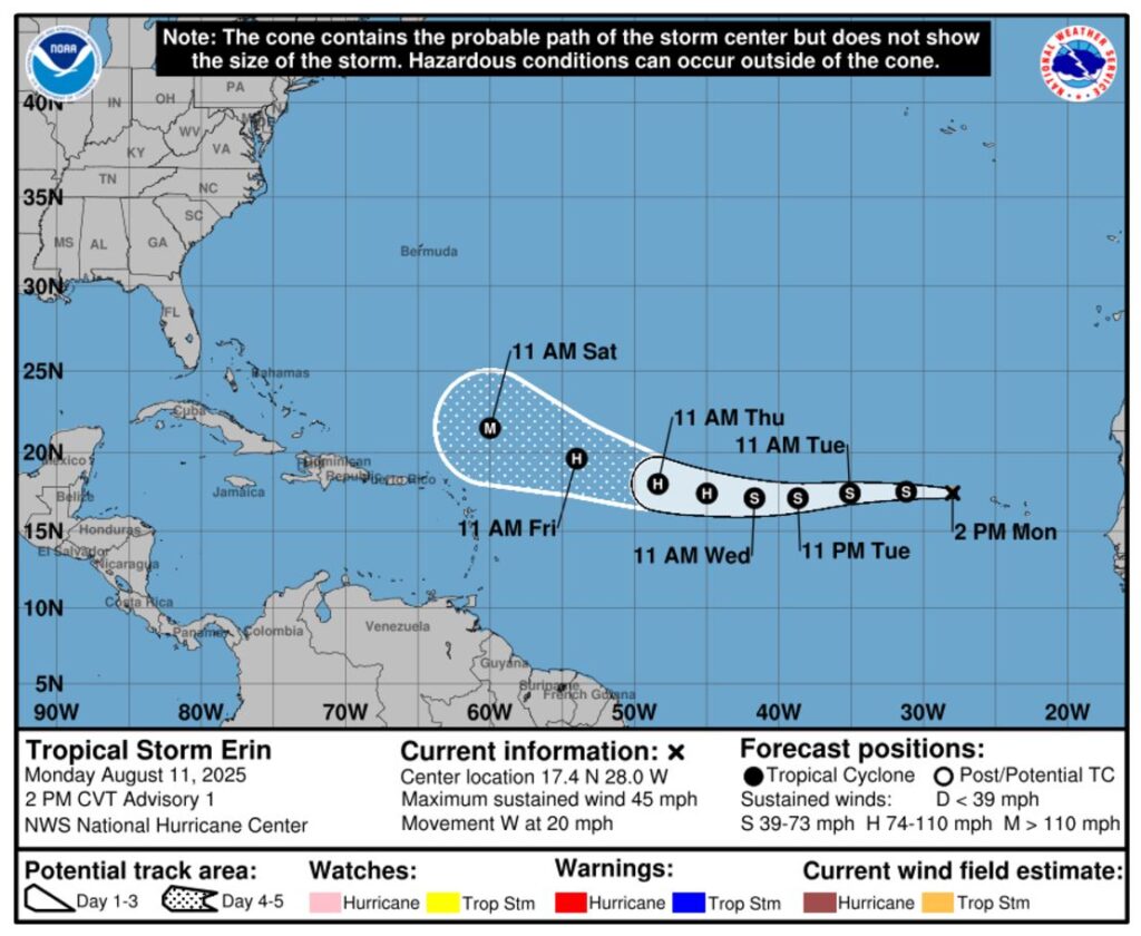 Vigilan tormenta Erin podría convertirse en huracán y afectar a República Dominicana  