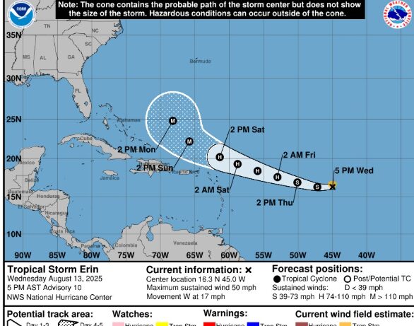 Erin se convertirá en huracán este viernes, se aleja de República Dominicana y Puerto Rico