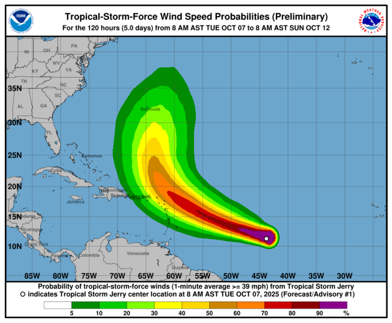 Se forma la décima tormenta tropical de la temporada en el Atlántico y la nombran Jerry